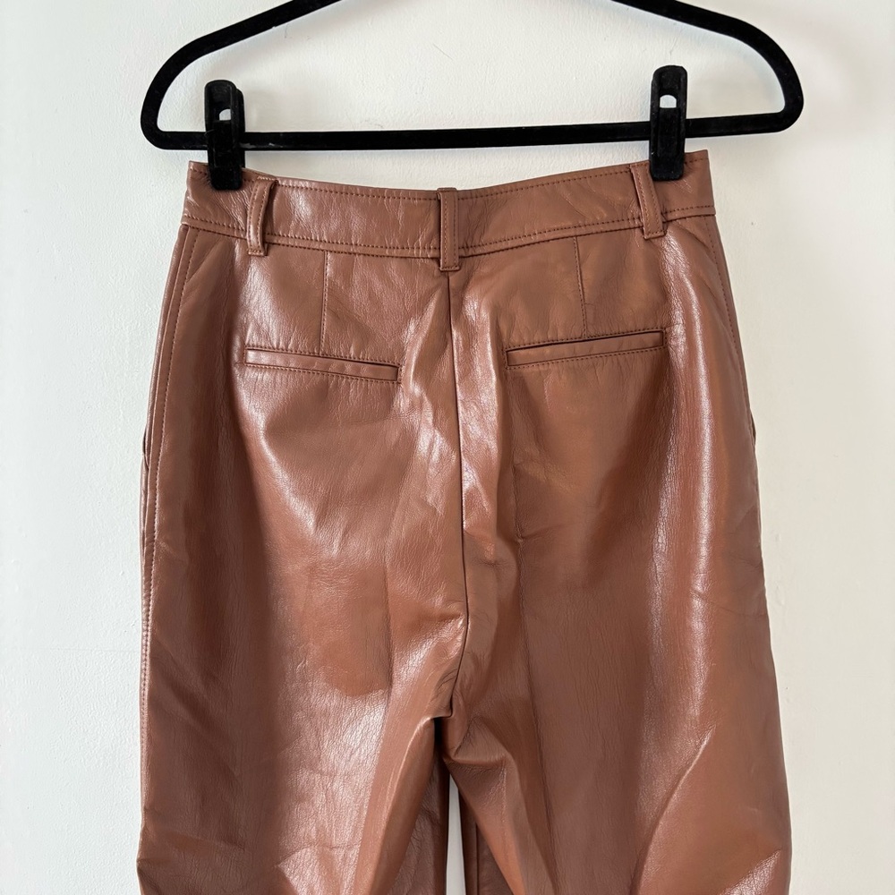 Babaton Agency Pant Vegan Leather High-Rise Straight Leg Trousers Cognac Aritzia - Picture 5 of 6
